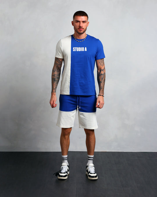 Men's Blue and White Panelled Short (Adam)