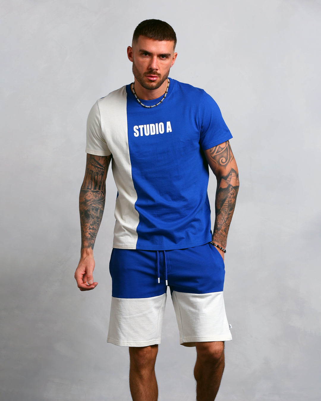 Men's Blue and White Panelled Short (Adam)