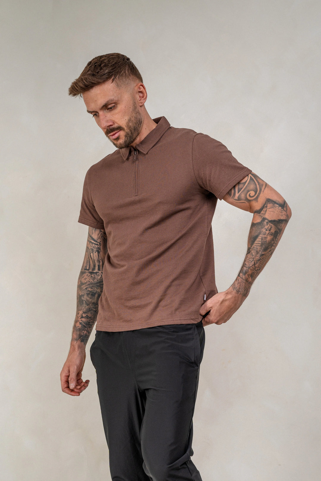 Mens Textured Jersey - Chestnut, Mens Polo Top