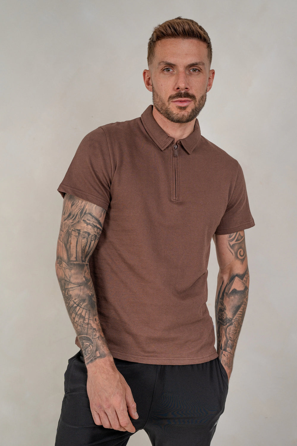 Mens Textured Jersey - Chestnut, Mens Polo Top