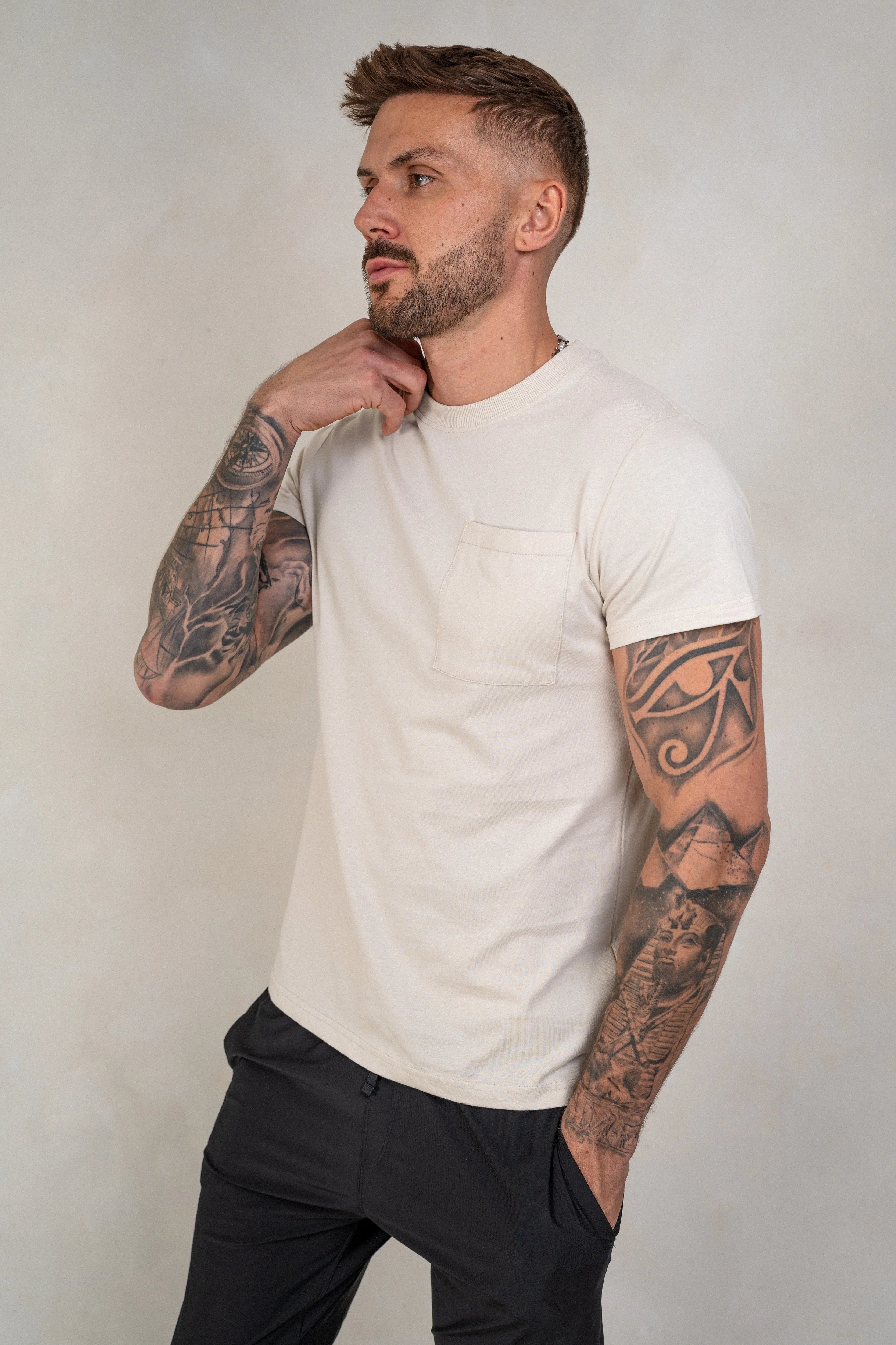 Men's Pocket T-Shirt - Cream, Mens T-Shirt