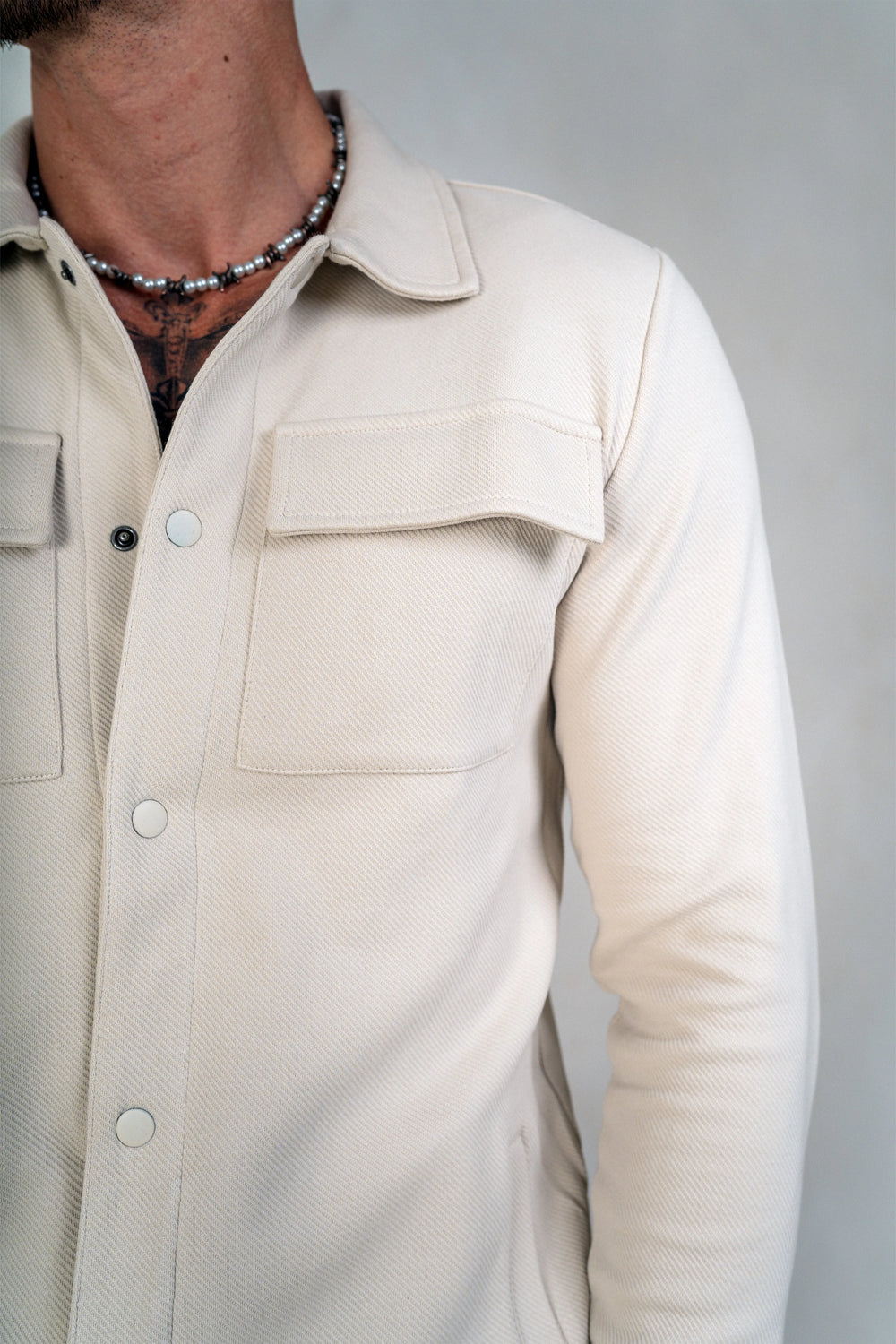 Mens Jersey Twill Shacket - Cream, Mens Jacket