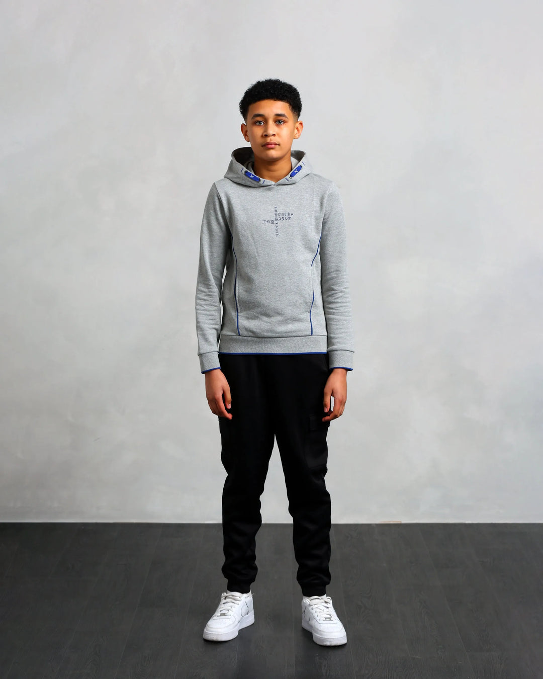 Studio A Clothing - Boy's Grey Vertical Logo Hoodie (Curtis)