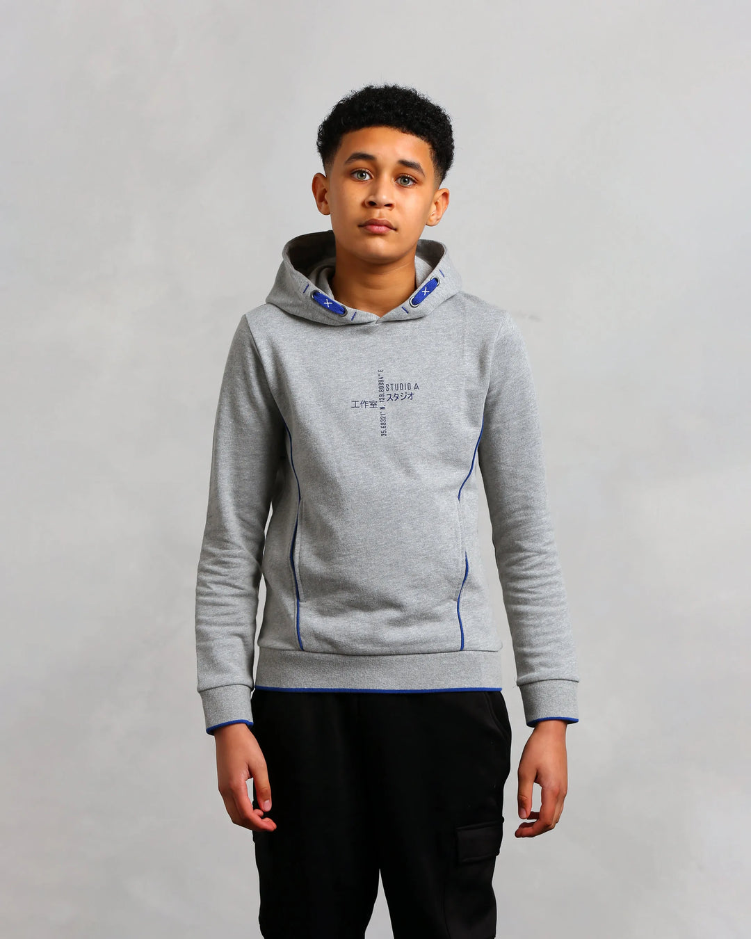 Studio A Clothing - Boy's Grey Vertical Logo Hoodie (Curtis)