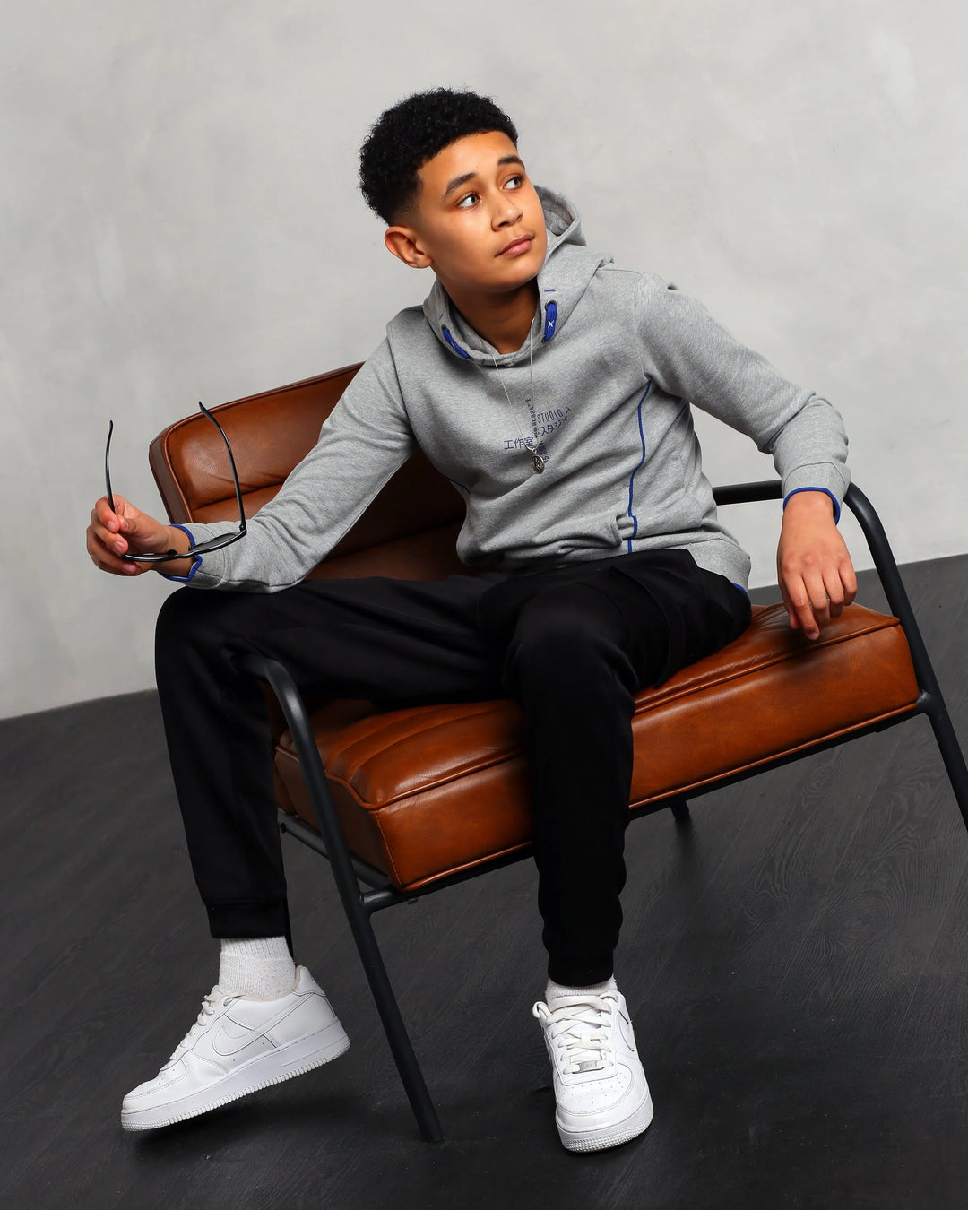Studio A Clothing - Boy's Grey Vertical Logo Hoodie (Curtis)