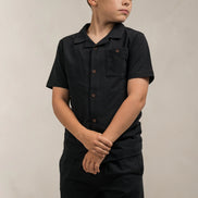 Junior Linen Blend Overshirt Black
