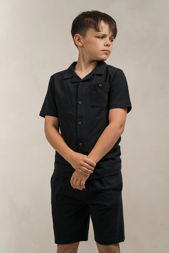 Junior Linen Blend Overshirt Black