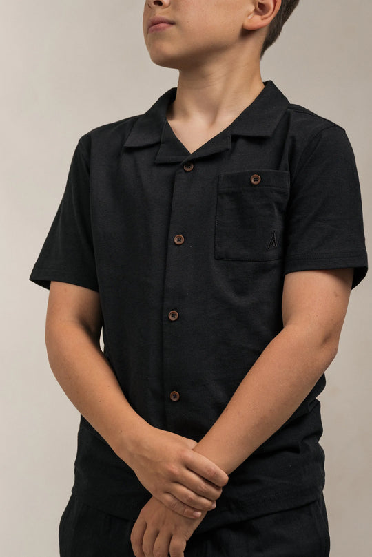 Junior Linen Blend Overshirt Black