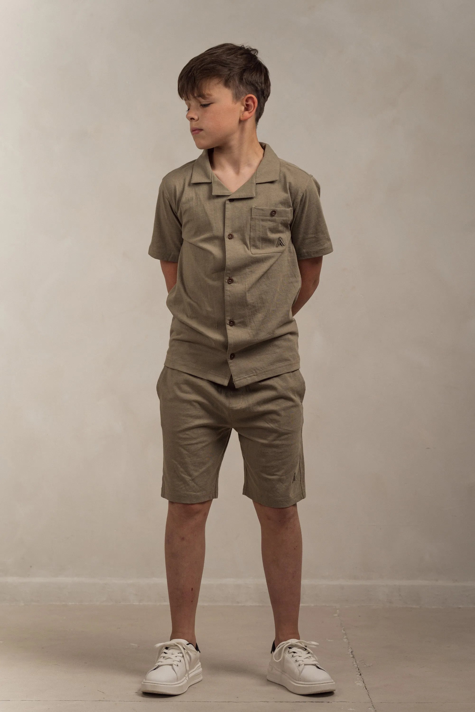 Junior Linen Blend Overshirt Kakhi