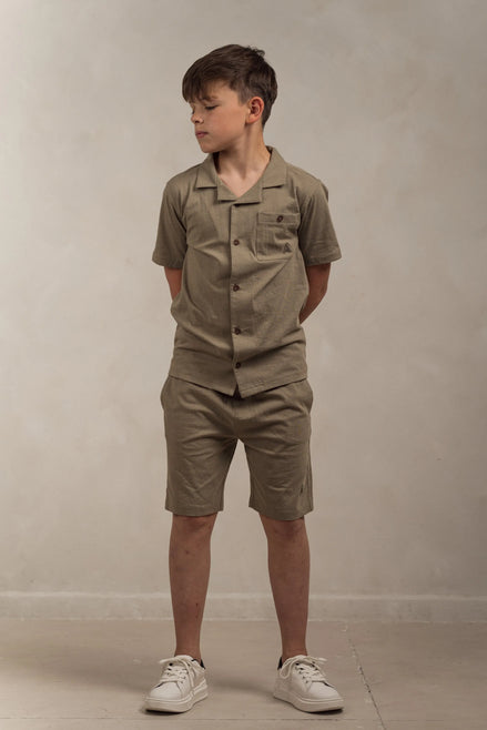 Junior Linen Blend Overshirt Kakhi