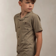 Junior Linen Blend Overshirt Kakhi