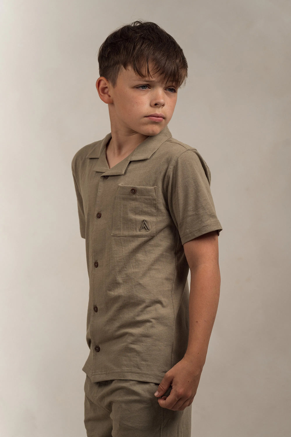Junior Linen Blend Overshirt Kakhi