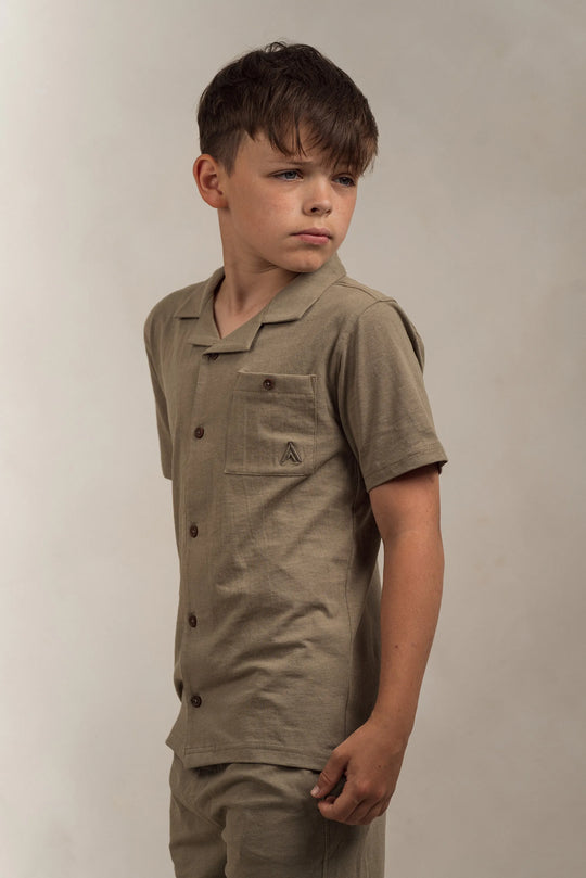 Junior Linen Blend Overshirt Kakhi