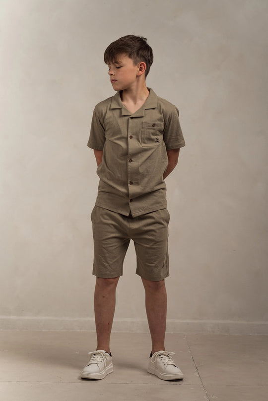 Junior Linen Blend Shorts Khaki