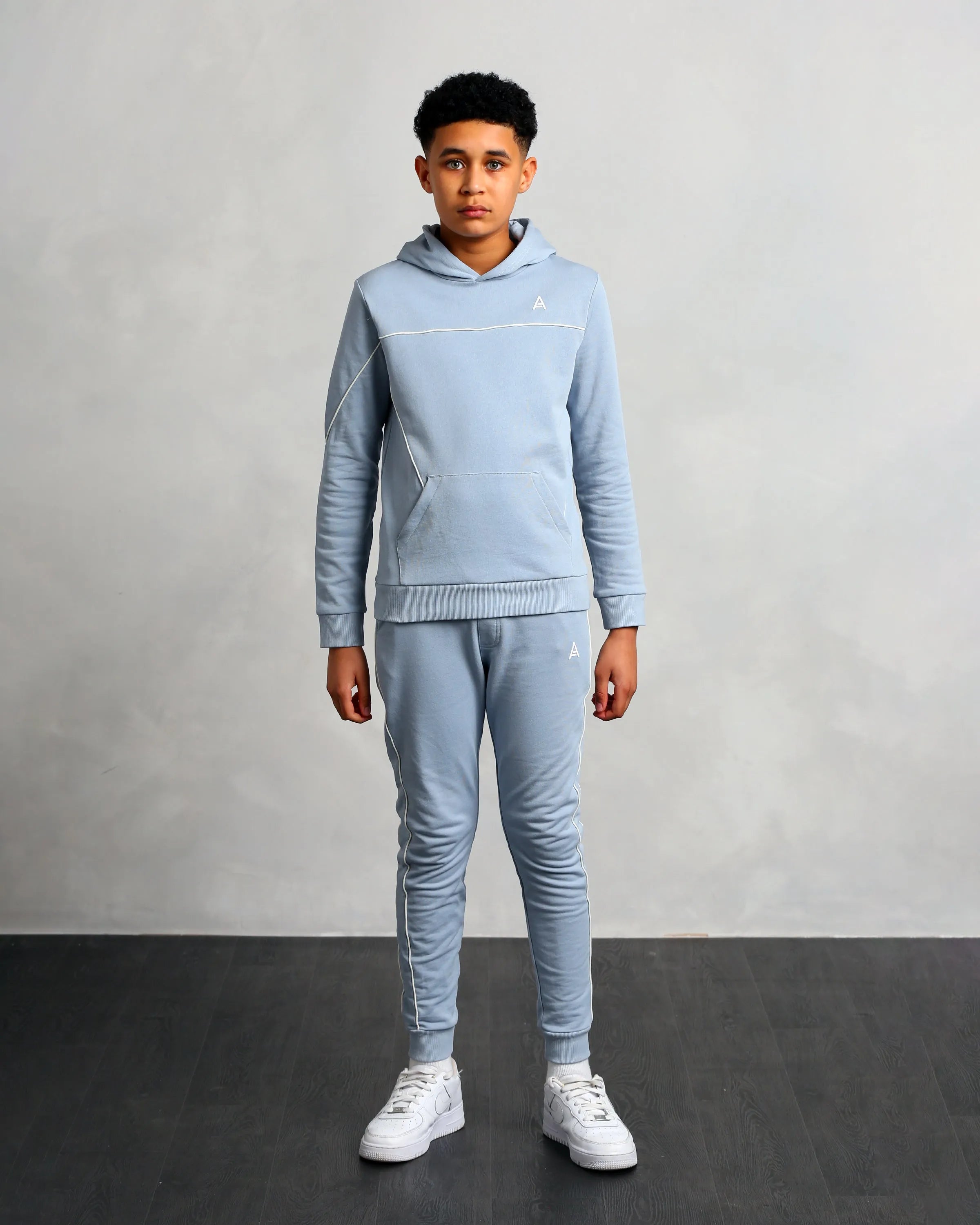 Studio A Clothing - Boy's Baby Blue Cross-Stitch Hoodie (Micheal)