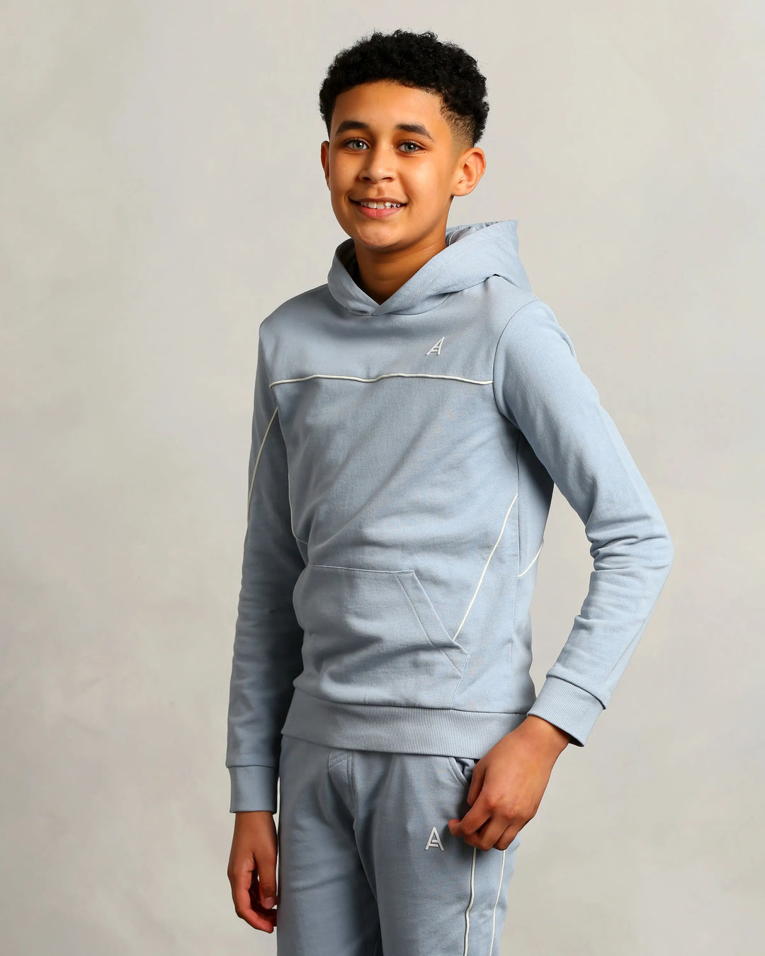 Studio A Clothing - Boy's Baby Blue Cross-Stitch Hoodie (Micheal)