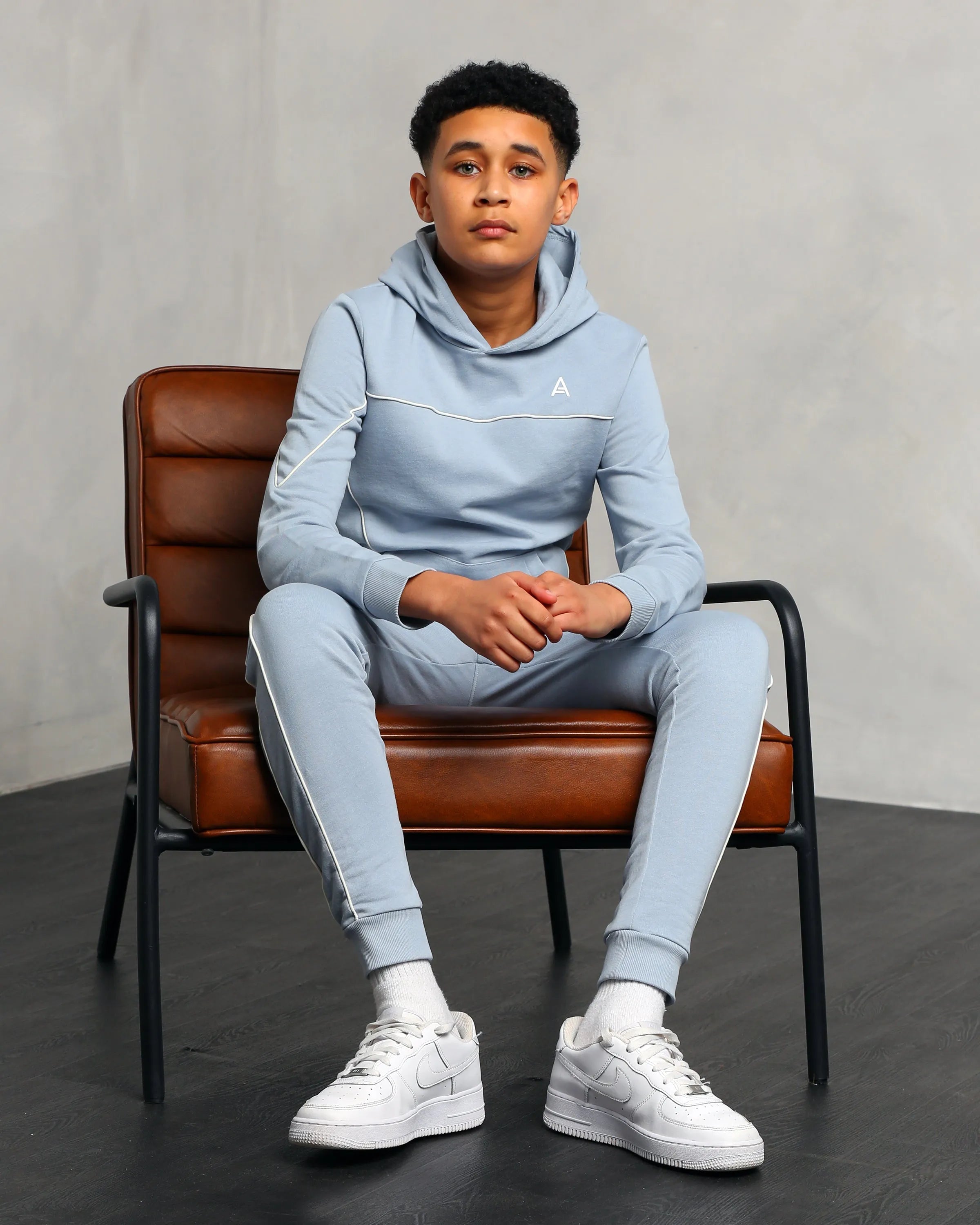 Studio A Clothing - Boy's Baby Blue Cross-Stitch Hoodie (Micheal)