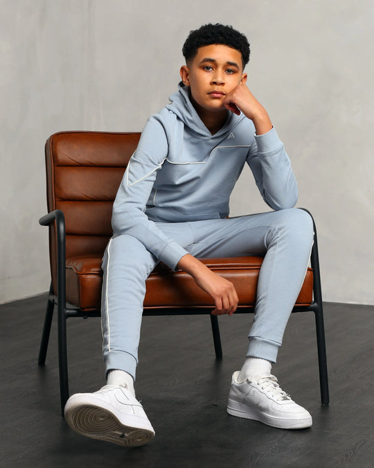 Studio A Clothing - Boy's Baby Blue Cross-Stitch Hoodie (Micheal)