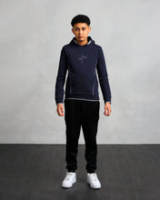 Load image into Gallery viewer, Boy&#39;s Navy Vertical Logo Hoodie (Nathan)
