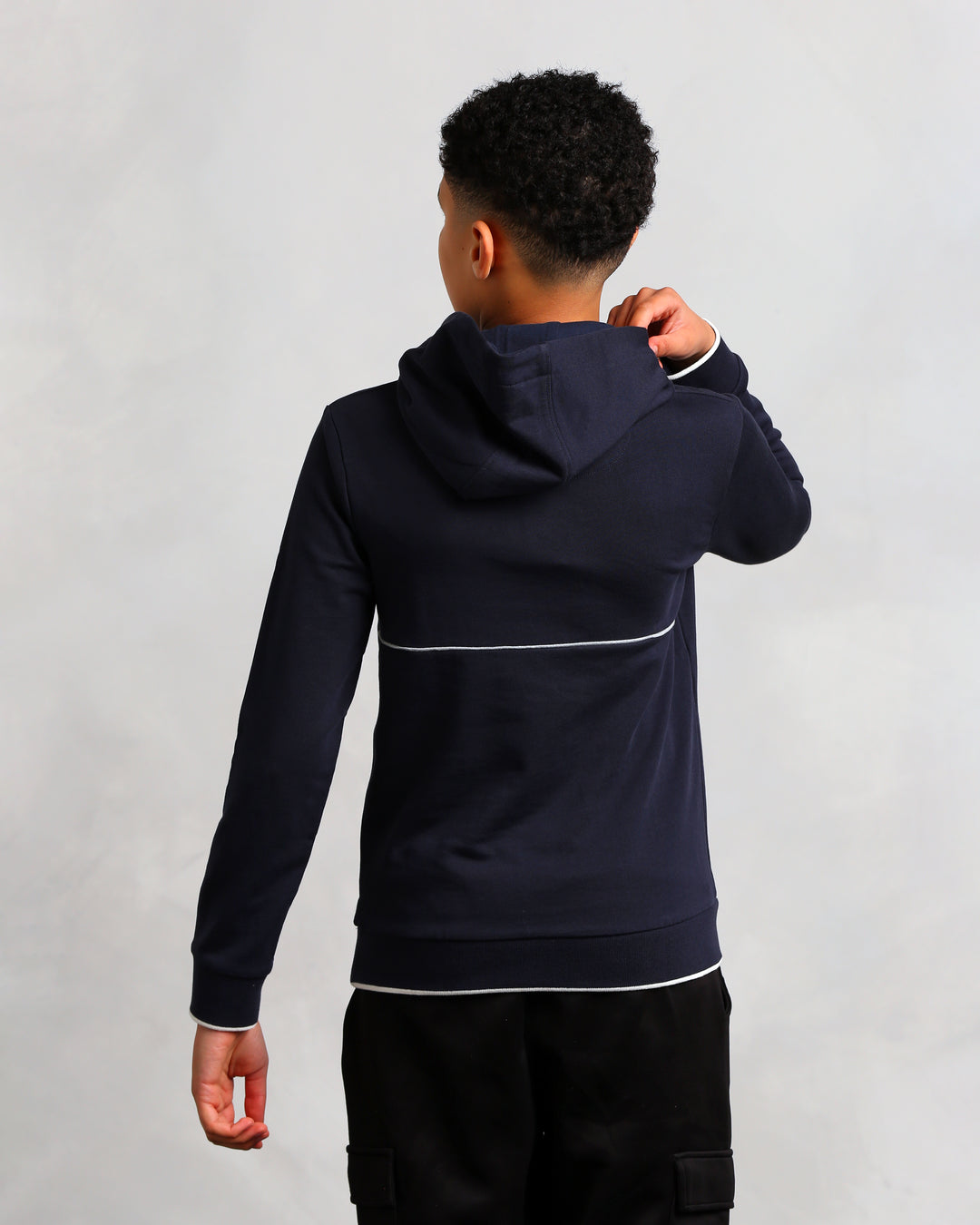 Studio A Clothing - Boy's Navy Vertical Logo Hoodie (Nathan)