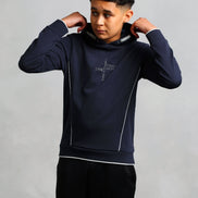 Studio A Clothing - Boy's Navy Vertical Logo Hoodie (Nathan)