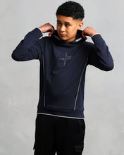 Load image into Gallery viewer, Boy&#39;s Navy Vertical Logo Hoodie (Nathan)
