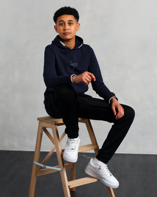 Studio A Clothing - Boy's Navy Vertical Logo Hoodie (Nathan)