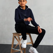 Studio A Clothing - Boy's Navy Vertical Logo Hoodie (Nathan)