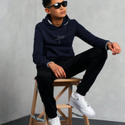 Studio A Clothing - Boy's Navy Vertical Logo Hoodie (Nathan)