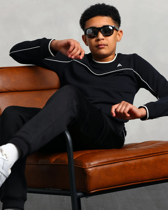 Studio A Clothing - Boy's Black Stitched Sweatshirt (Neil)