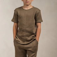 Junior Popcorn Textured Shorts Khaki
