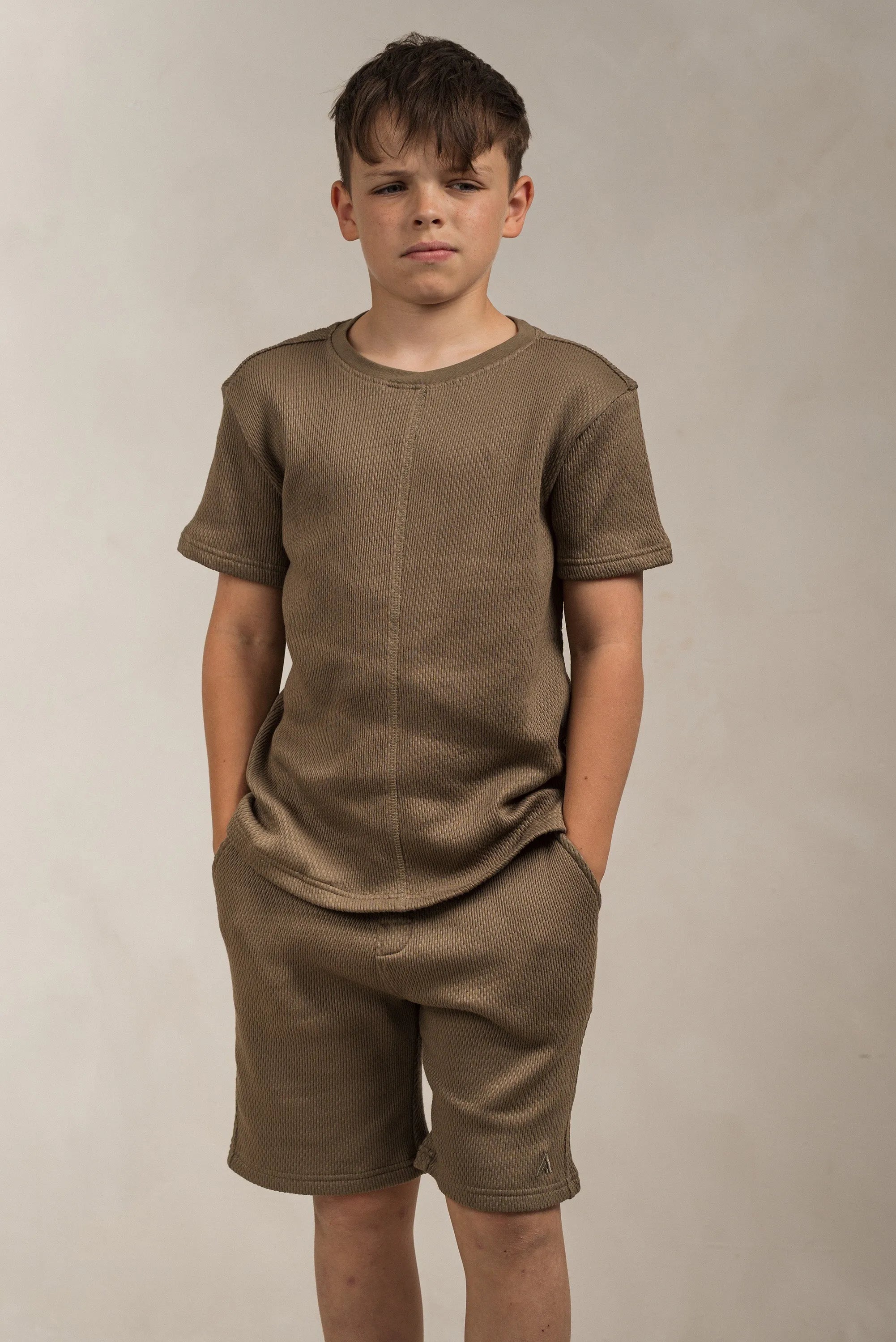 Junior Popcorn Textured Shorts Khaki