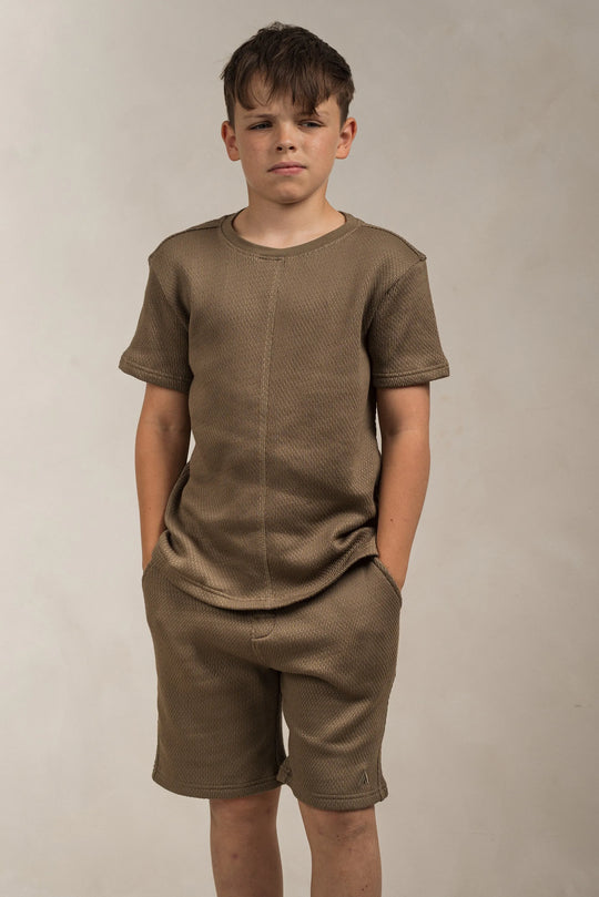 Junior Popcorn Textured Shorts Khaki