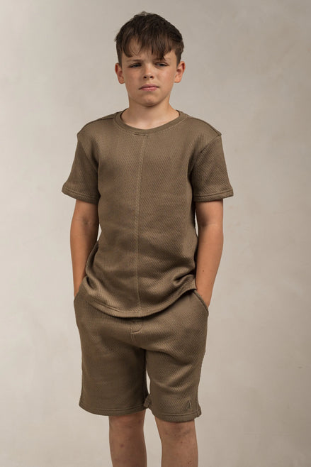 Junior Popcorn Textured Shorts Khaki