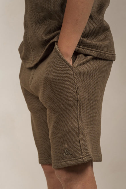 Junior Popcorn Textured Shorts Khaki
