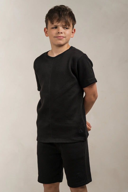 Junior Popcorn Textured T-Shirt Black