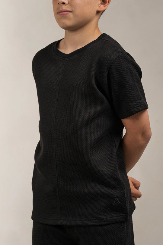 Junior Popcorn Textured T-Shirt Black
