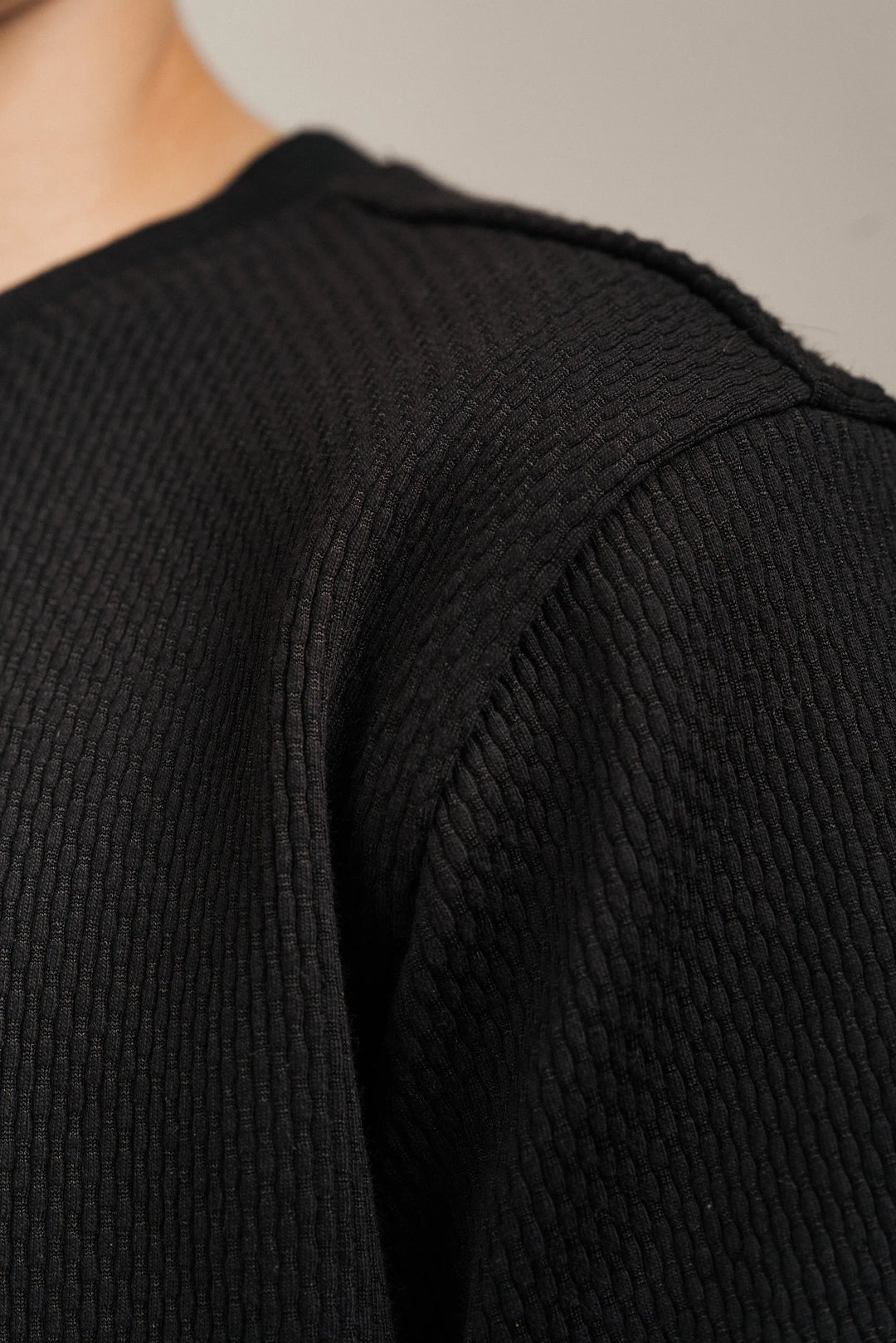 Junior Popcorn Textured T-Shirt Black