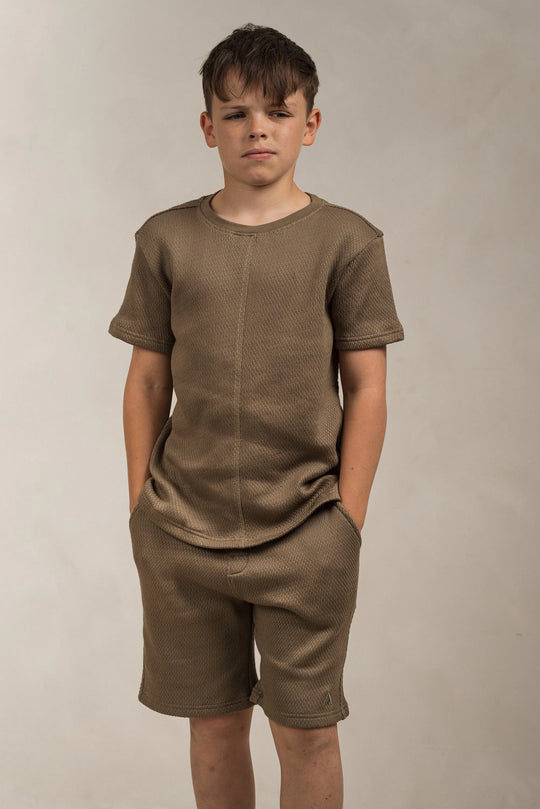 Junior Popcorn Textured T-Shirt Khaki