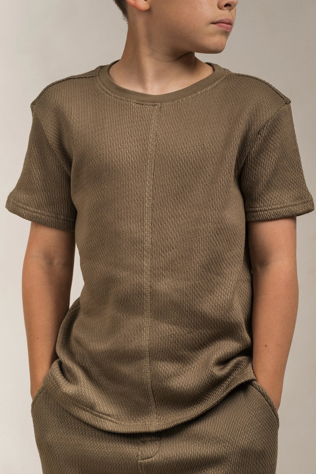 Junior Popcorn Textured T-Shirt Khaki