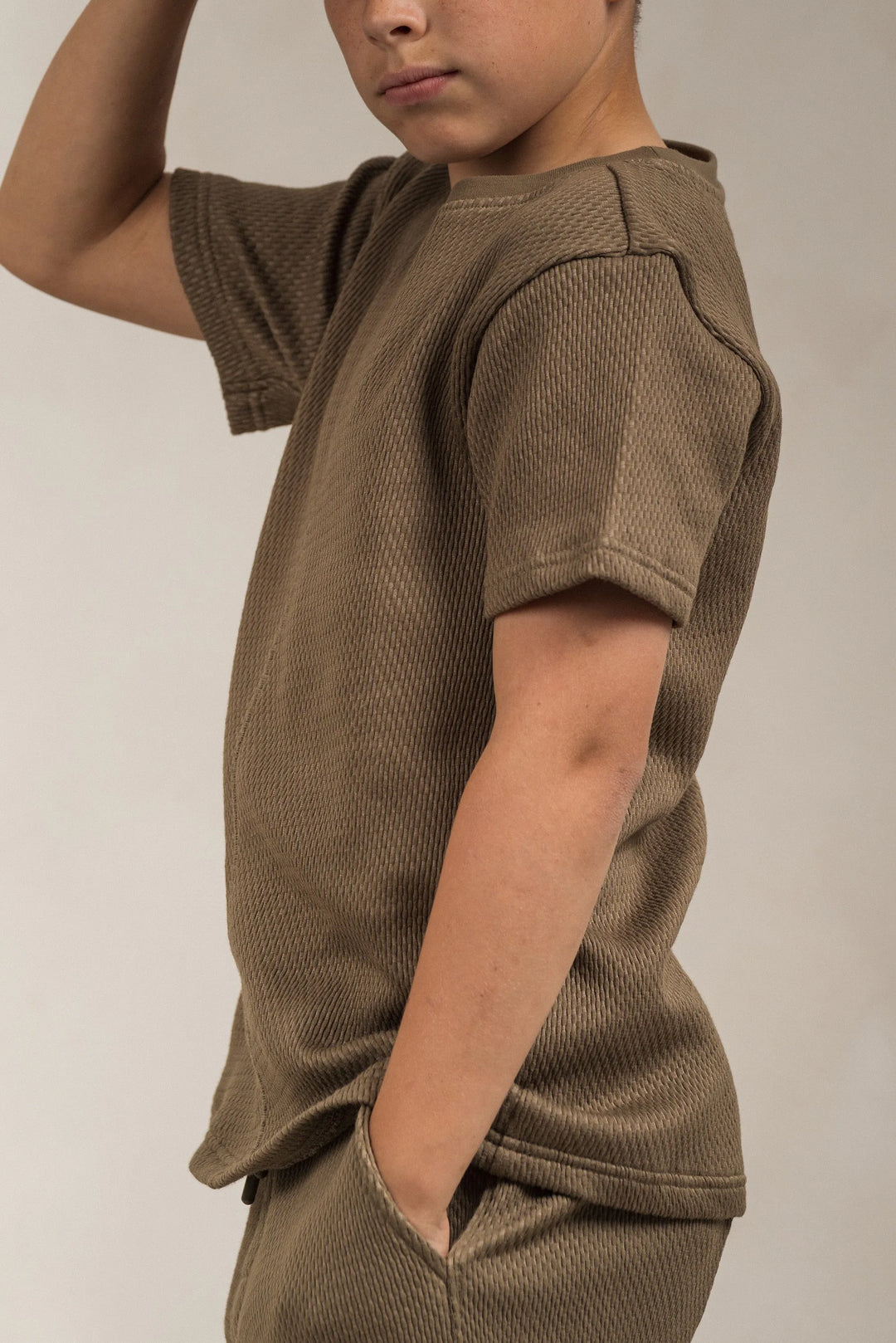 Junior Popcorn Textured T-Shirt Khaki