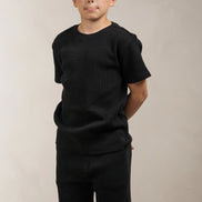 Junior Waffle Textured Shorts Black