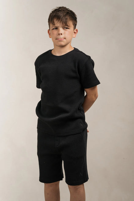 Junior Waffle Textured Shorts Black