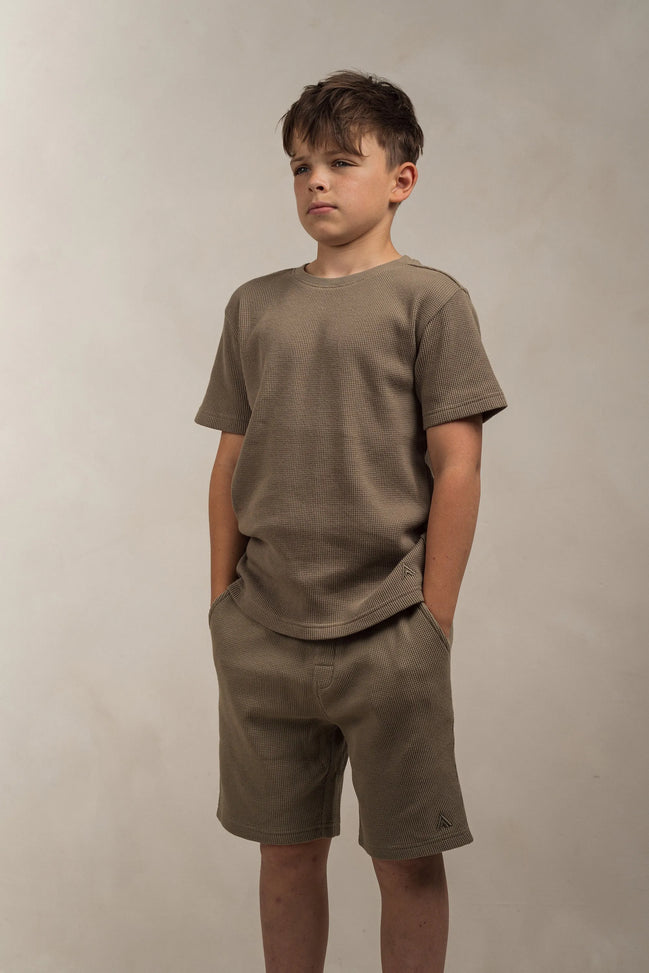 Junior Waffle Textured Shorts Khaki