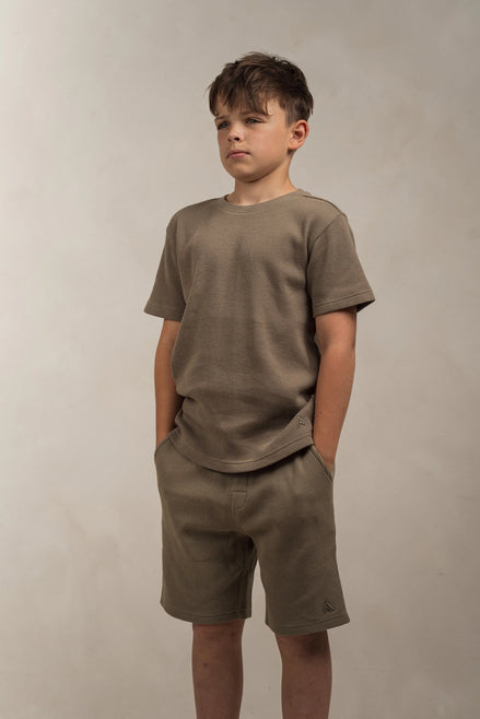 Junior Waffle Textured Shorts Khaki