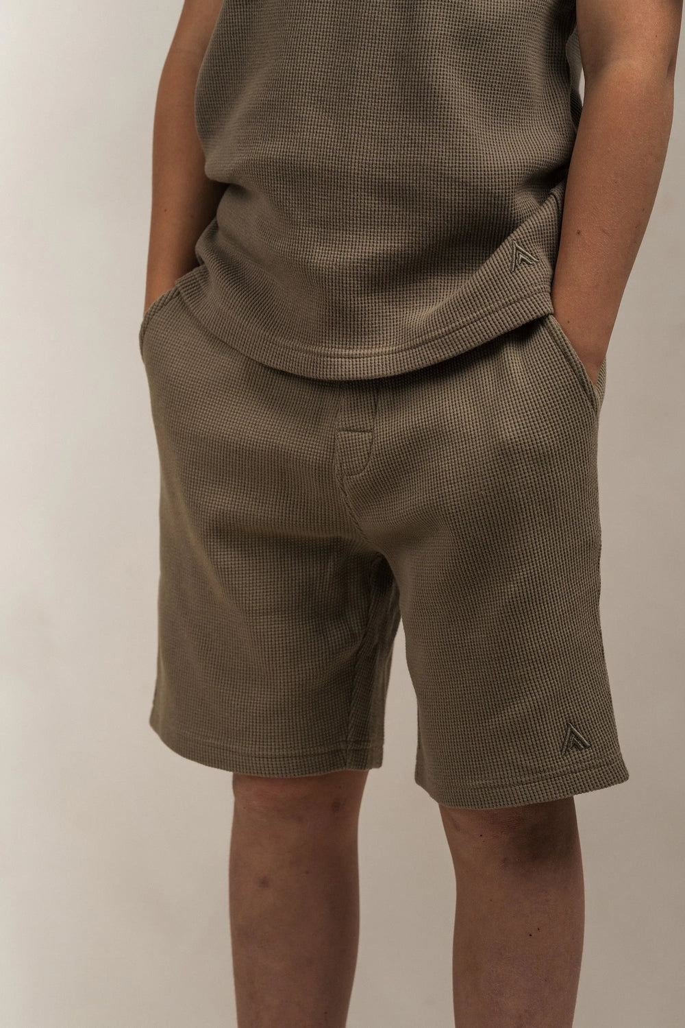Junior Waffle Textured Shorts Khaki