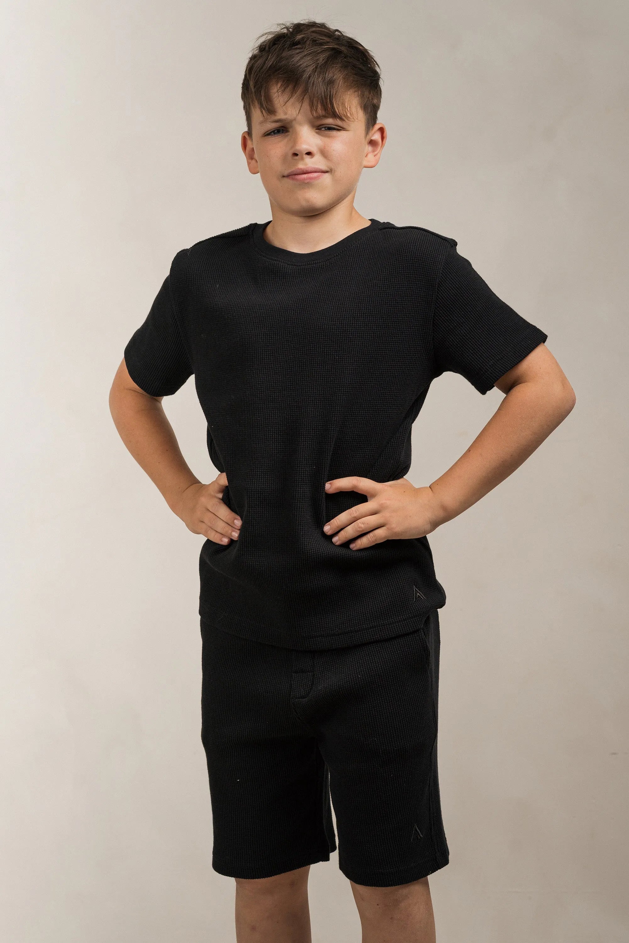 Junior Waffle Textured T-Shirt Black