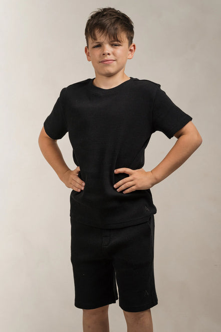 Junior Waffle Textured T-Shirt Black