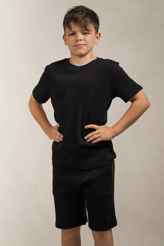 Junior Waffle Textured T-Shirt Black