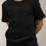 Junior Waffle Textured T-Shirt Black